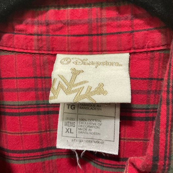 Disney Store Mickey Mouse Long Sleeve Button Down Red Plaid Men’s Size XL - Picture 3 of 7